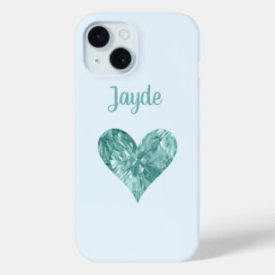 Turquoise Crystal Heart Handy Case