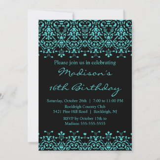 Turquoise Damask 16 . Geburtstag Geburtstag Einlad Einladung