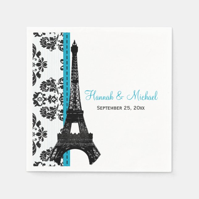 TURQUOISE Damask Eiffelturm Hochzeit Serviette (Vorderseite)