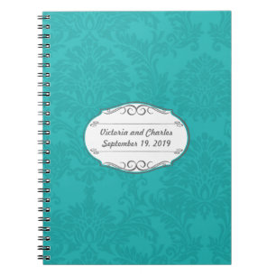Turquoise Damask Wedding Planning Guest Book Notizblock