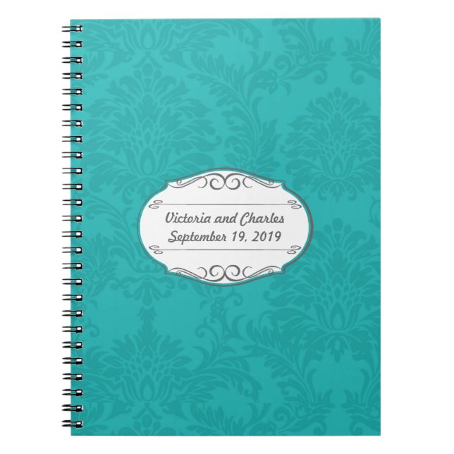 Turquoise Damask Wedding Planning Guest Book Notizblock (Vorderseite)