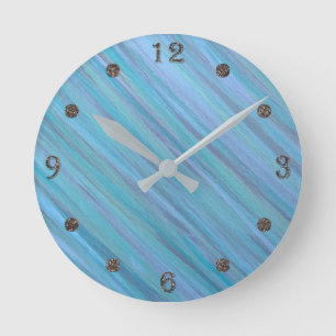 Turquoise Decor Blue Teal   Calm Water Brushstroke Runde Wanduhr