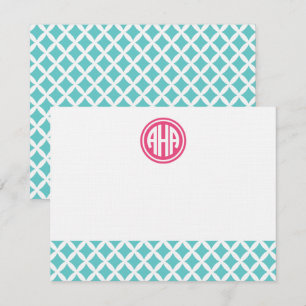 Turquoise Diamonds Circle Monogram Stationer Mitteilungskarte