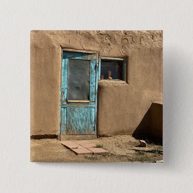 Turquoise Door Taos Pueblo Fotografie Button (Vorderseite)