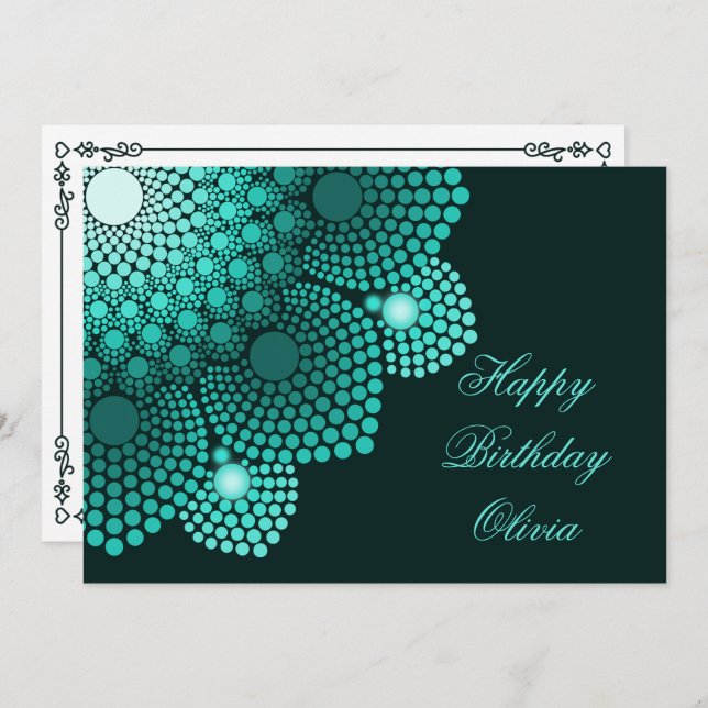 Turquoise Dot Mandala Happy Birthday Karte (Vorne/Hinten)