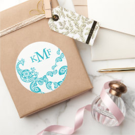 Turquoise Floral Paisley Peacock Gastgeschenk Hoch Runder Aufkleber