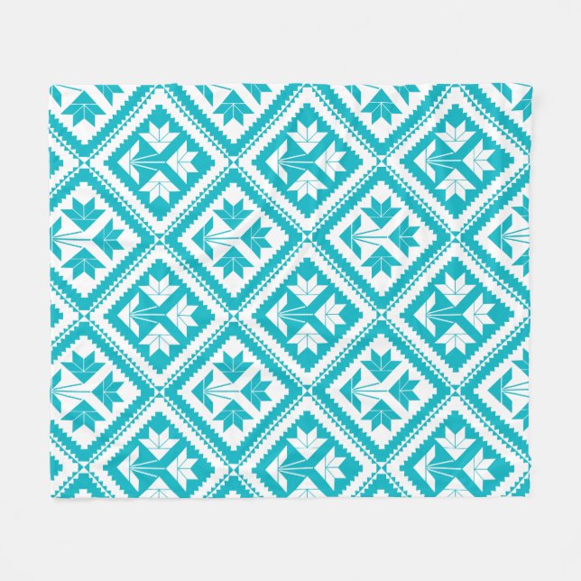 Turquoise Floral Quilt Fleece Blanket (Vorderseite (Horizontal))