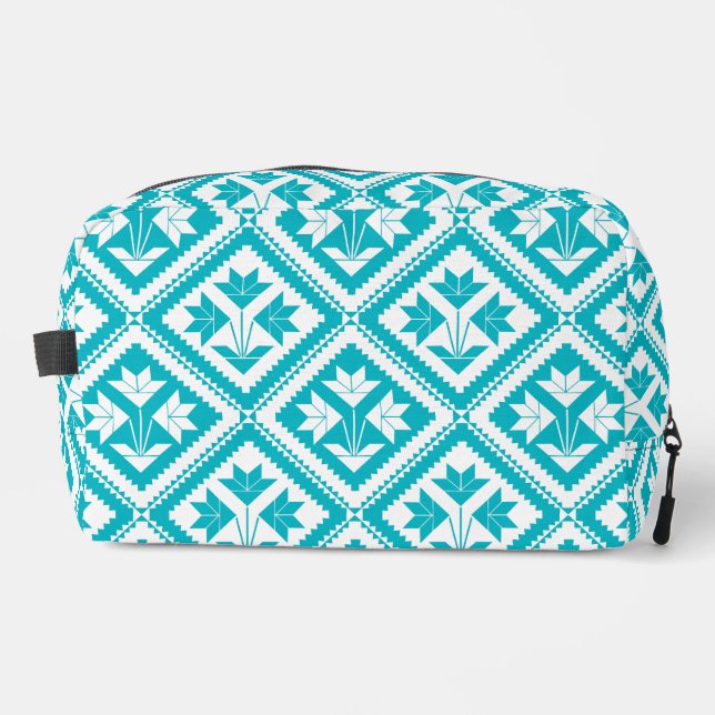 Turquoise Floral Quilt Toiletry Bag Waschbeutel (Vorderseite)