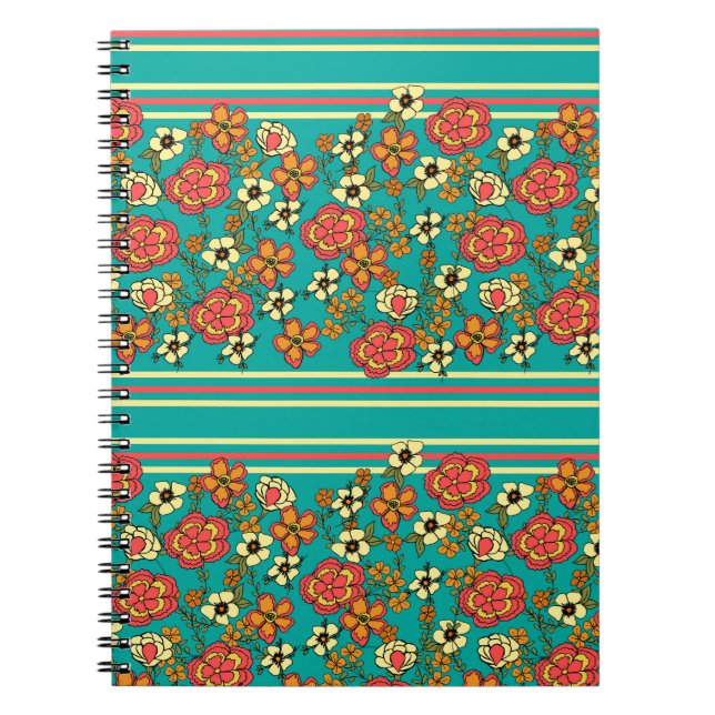 Turquoise Floral Spiral Notebook Notizblock (Vorderseite)