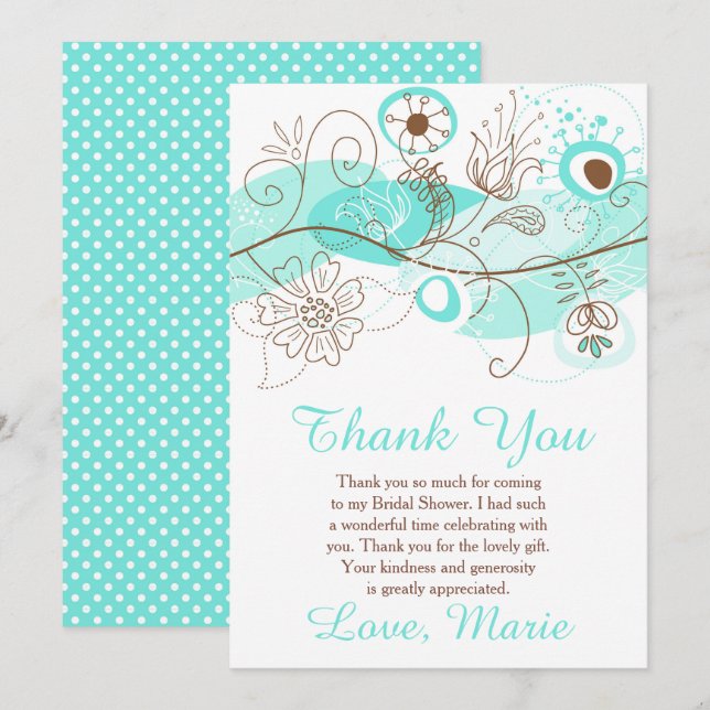 Turquoise Floral Twist Bridal Shower  Dankeskarte (Vorne/Hinten)