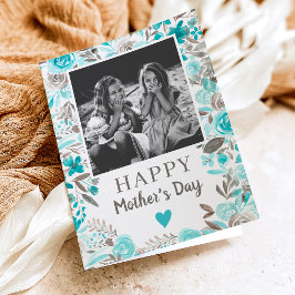 Turquoise Floral watercolor poem photo Mother day Karte