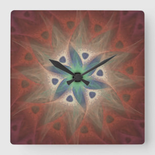 Turquoise Flower Wall Clock without Numbers Quadratische Wanduhr