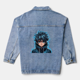 Turquoise Force: Manga Boy im Anime-Stil Jeansjacke