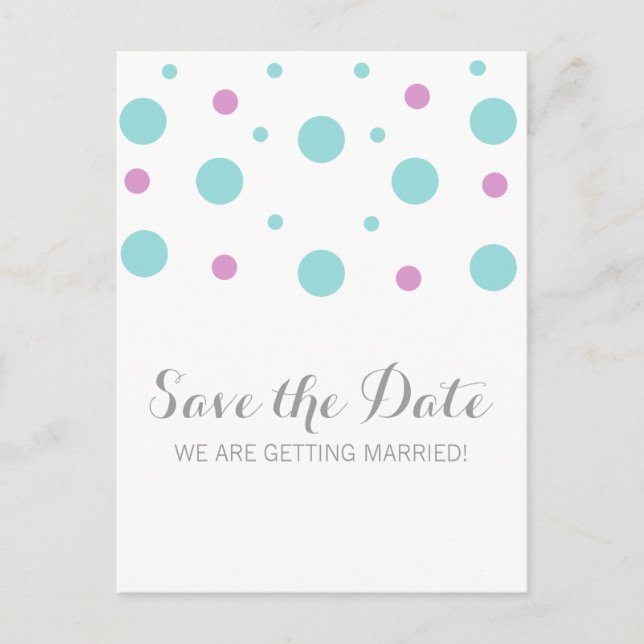 Turquoise Fuchsia Confetti Save the Date Postkarte (Vorderseite)