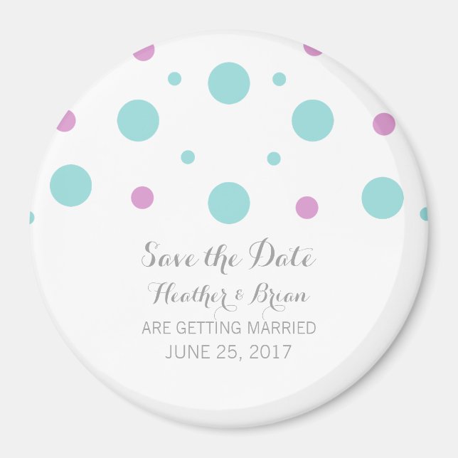 Turquoise Fuchsia Confetti Speichern Sie das Date  Magnet (Vorne)