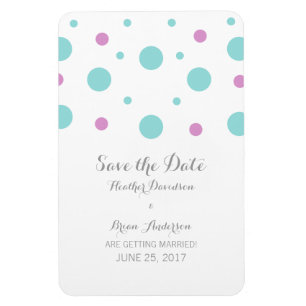 Turquoise Fuchsia Confetti Speichern Sie das Date  Magnet