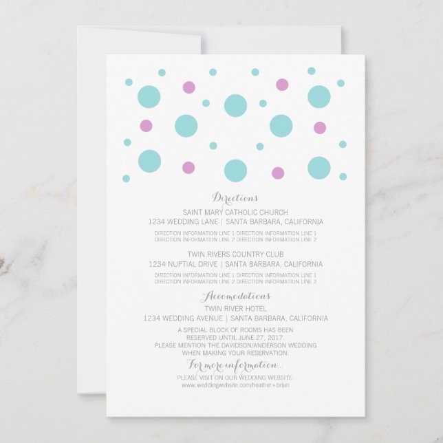 Turquoise Fuchsia Confetti Wedding Info Card Einladung (Vorderseite)