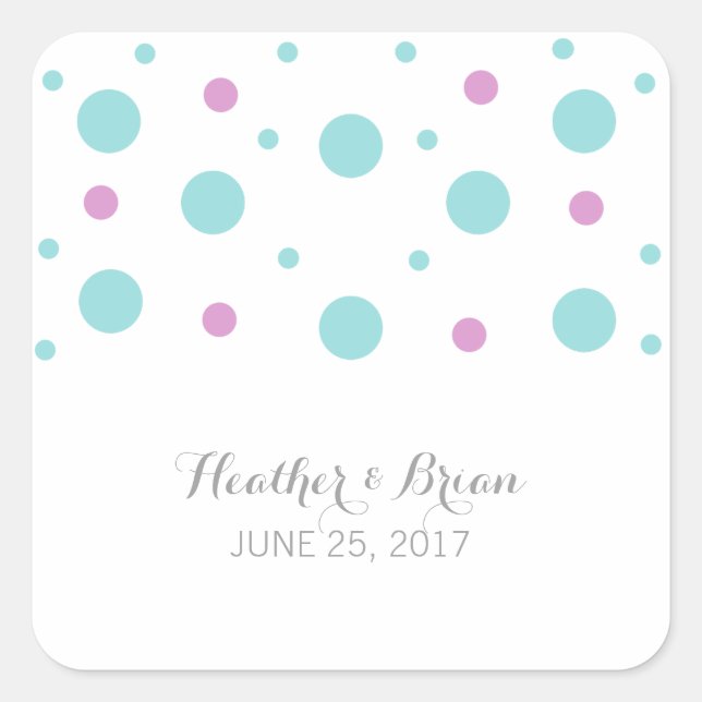 Turquoise Fuchsia Confetti Wedding Stickers (Vorderseite)