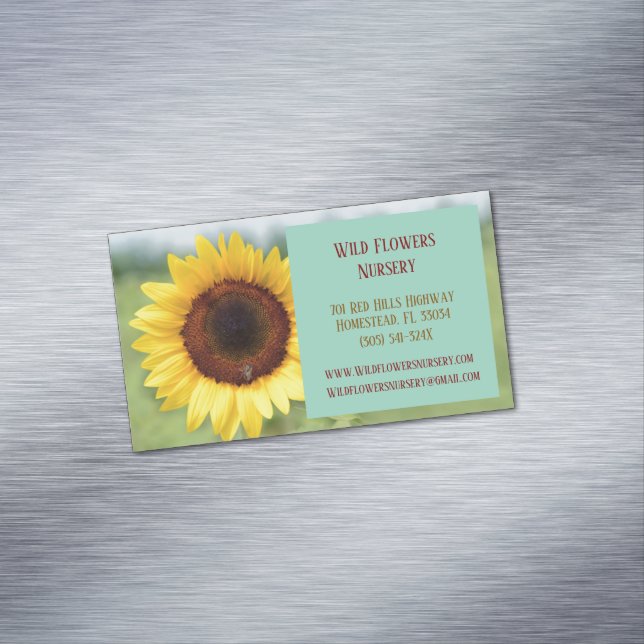 Turquoise Gardener Landscaper Florist Sonnenblume Magnetische Visitenkarte (Beispiel)