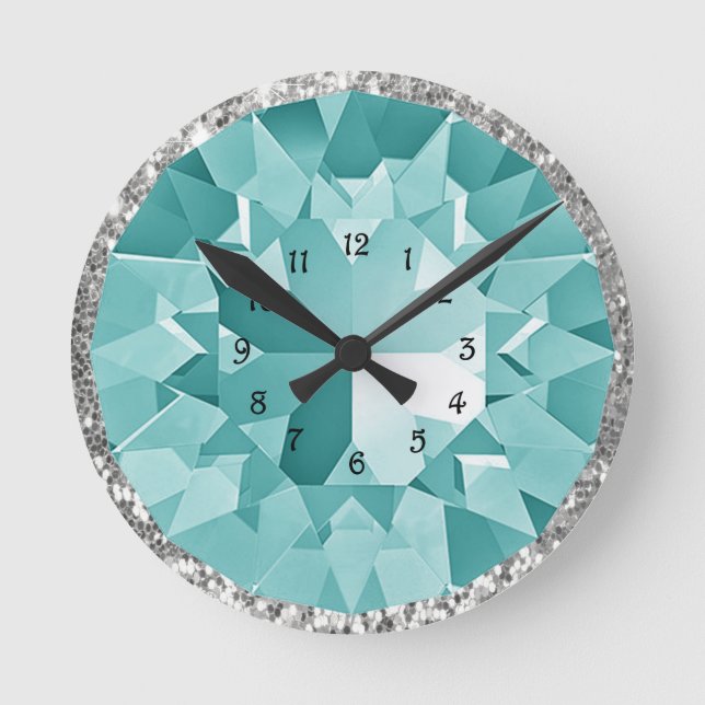 Turquoise Gem Runde Wanduhr (Vorderseite)