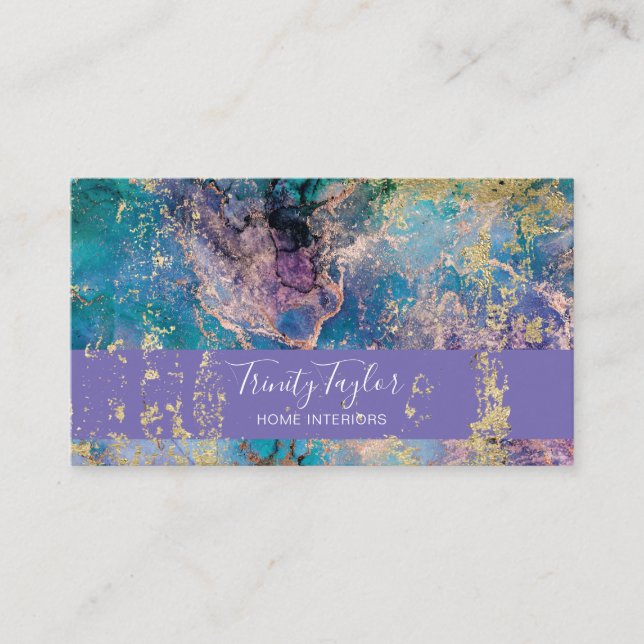 Turquoise Geode Marble & Gold Foil Visitenkarte (Vorderseite)