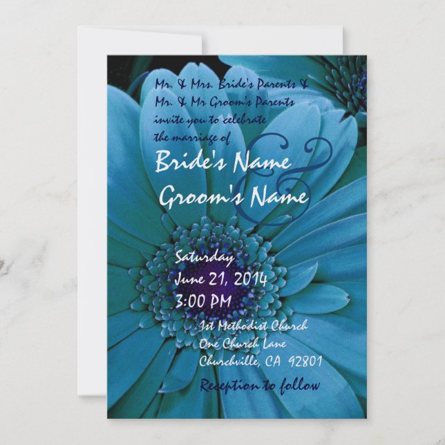 TURQUOISE Gerbera Daisy Hochzeit Einladung (Vorderseite)