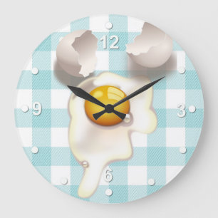 Turquoise Gingham Cracked Egg Kitchen Wall Clock Große Wanduhr