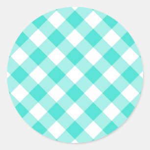 Turquoise Gingham Pattern Runder Aufkleber