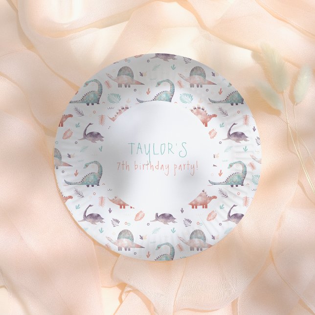 Turquoise Girl Dinosaur Birthday Party Pappteller (Von Creator hochgeladen)