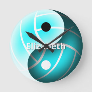turquoise girls yin yang volleyball personalized runde wanduhr