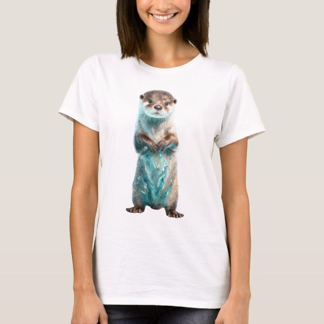 Turquoise Glow Galaxy Otter Women T-Shirt (Vorderseite)