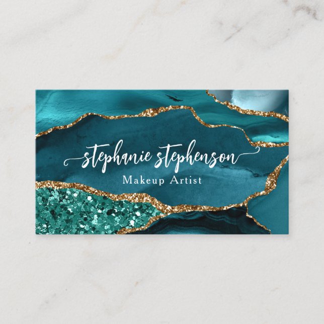 Turquoise Gold Aquamariner Glitzer Agate Einzigart Visitenkarte (Vorderseite)
