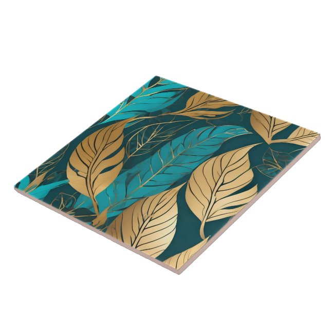 Turquoise Gold Boho Blätter Moderne Sammlung Fliese (Seite)