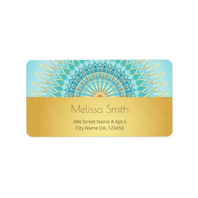 Turquoise Gold Boho Mandala Adressaufkleber (Vorne)