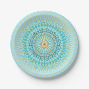 Turquoise Gold Boho Mandala Pappteller