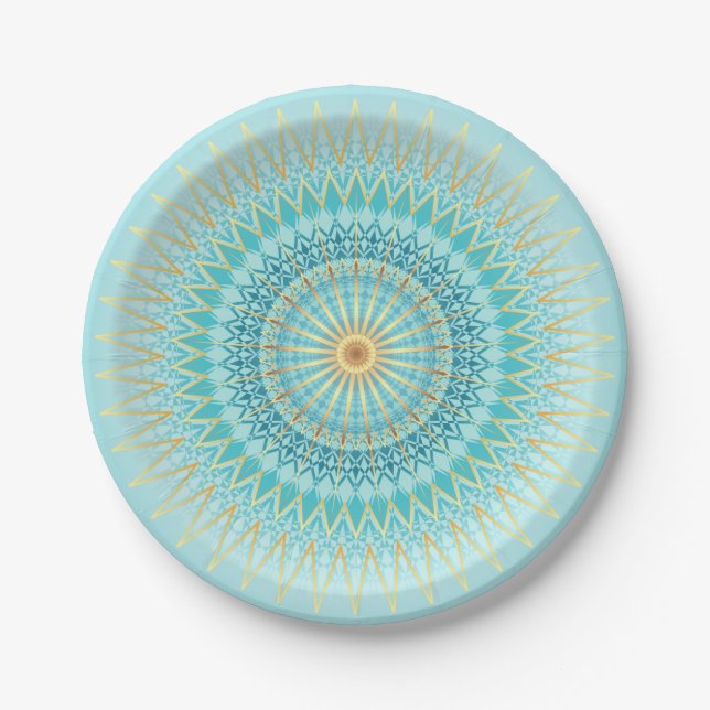 Turquoise Gold Boho Mandala Pappteller (Vorderseite)