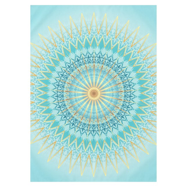 Turquoise Gold Boho Mandala Tischdecke (Vorderseite)