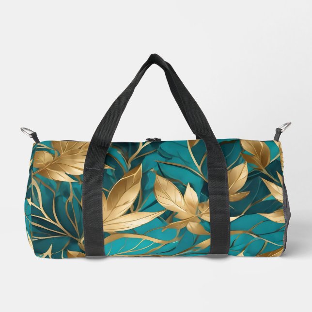 Turquoise Gold Boho Popular Blätter Collection Duffle Bag (Vorderseite)
