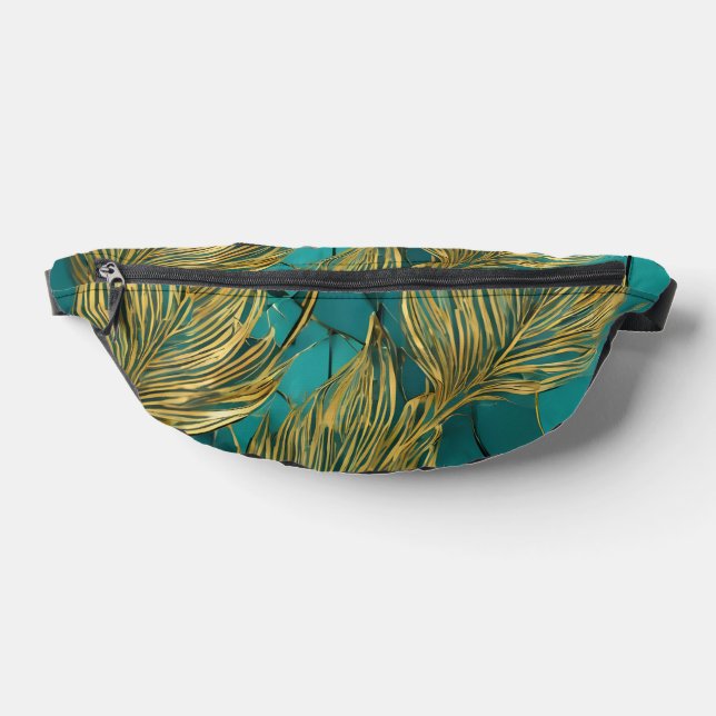 Turquoise Gold Boho Trendy Blätter Collection Bauchtasche (Ablage )