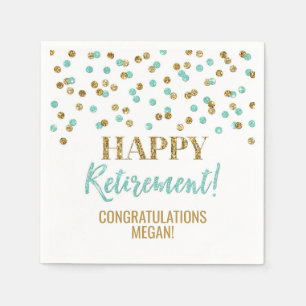 Turquoise Gold Confetti Happy Retirement Serviette