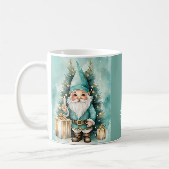 Turquoise & Gold Cozy Christmas Gnome Kaffeetasse (Links)