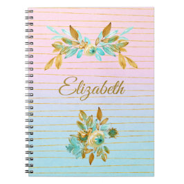 Turquoise & Gold Floral Personalized Notebook Notizblock