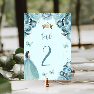 Turquoise Gold Floral Princess Quinceañera Tischnummer