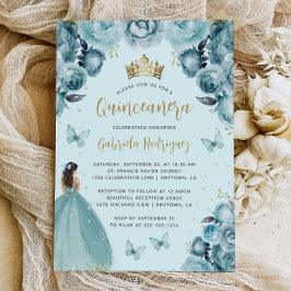 Turquoise Gold Floral Watercolor Quinceañera Einladung