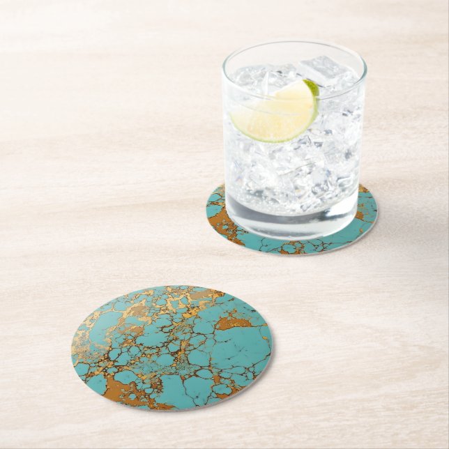 Turquoise Gold Gem Muster Runder Pappuntersetzer (Vor Ort)