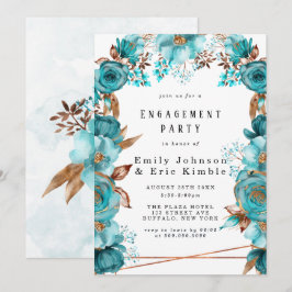 Turquoise Gold Geometric Floral Engagement Party Einladung