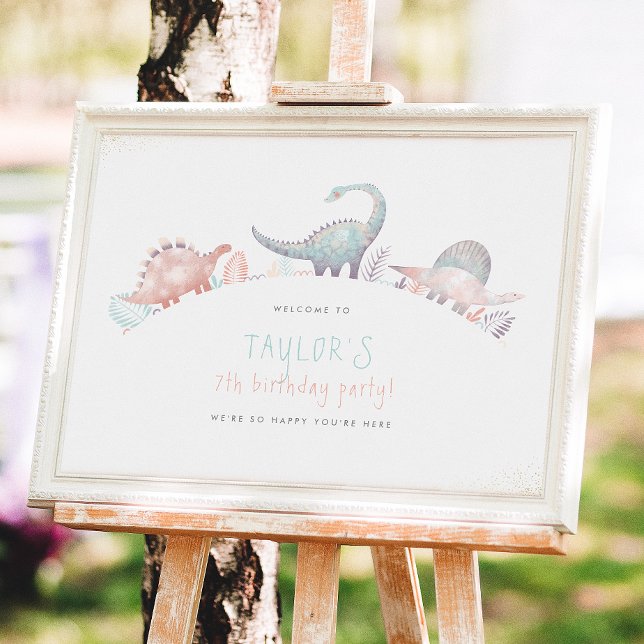 Turquoise & Gold Girl Dinosaur Geburtstagsparty Poster (Von Creator hochgeladen)