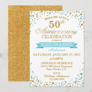 Turquoise Gold Glitzer Dots 50 Jahre Einladung