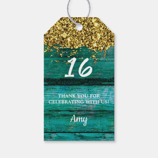 Turquoise Gold Glitzer Sparkle Girl Geschenkanhänger (Vorderseite)