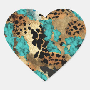 Turquoise Gold Leopard Herz-Aufkleber